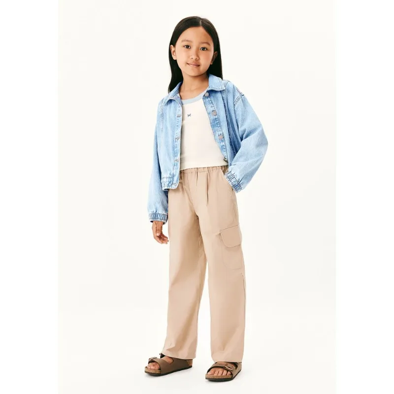 Calça Infantil Menina Barrel Sarja - Bege 008