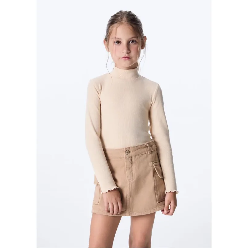 Blusa Básica Infantil Menina Manga Longa Com Gola Alta - Nude 006