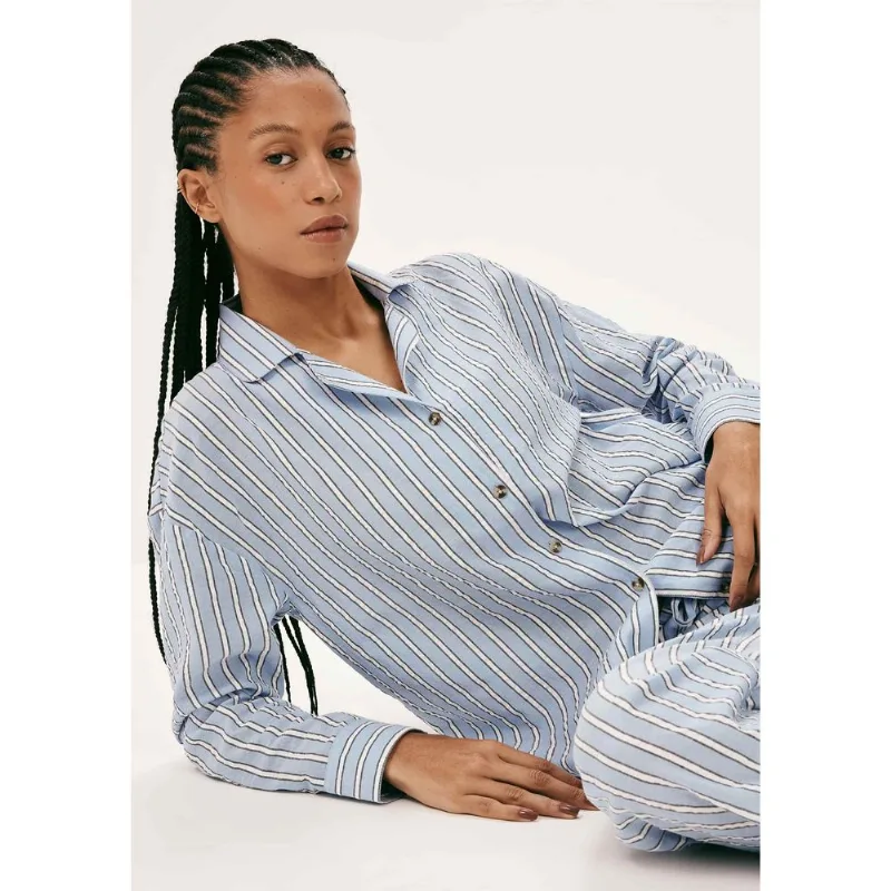 Camisa Feminina Fio Tinto Anarruga Oversized - Azul XP