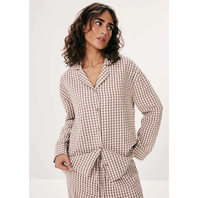 Camisa Feminina Fio Tinto Anarruga Oversized - Marrom P