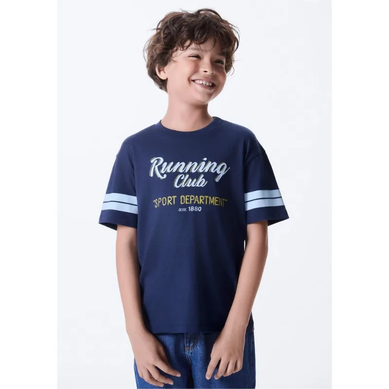 Camiseta Infantil Menino Oversized Estampada - Azul 006