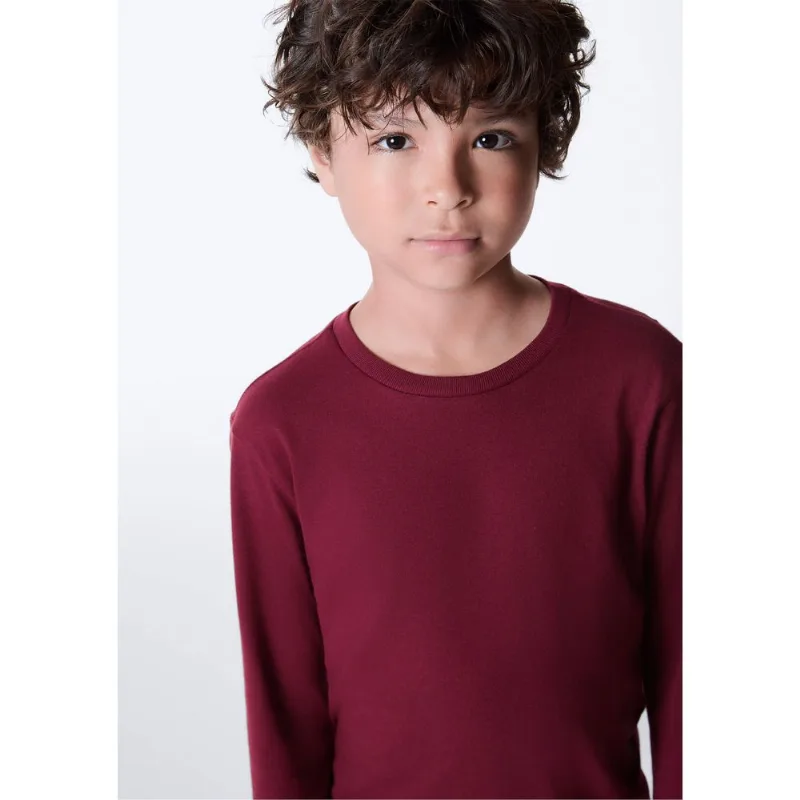 Camiseta Básica Infantil Menino Manga Longa - Vinho 008