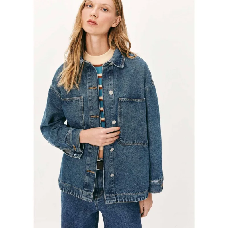 Camisa Jeans Feminina Oversized - Azul G
