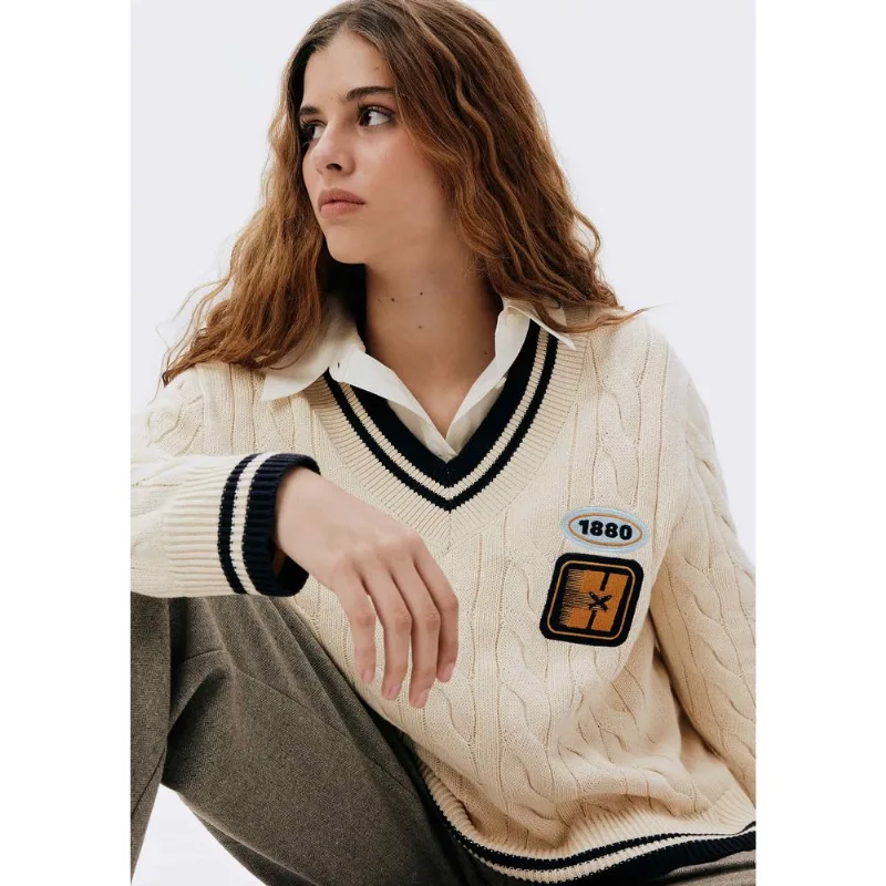 Blusão Feminino Decote V Em Tricô - Off white G