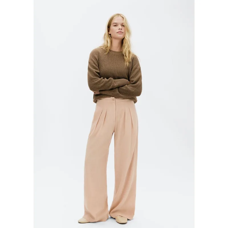 Calça Feminina Reta Cintura Média Em Liocel - Salmão 034