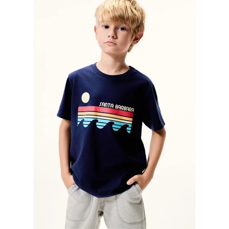 Camiseta Infantil Menino Manga Curta Com Estampa - Azul 016