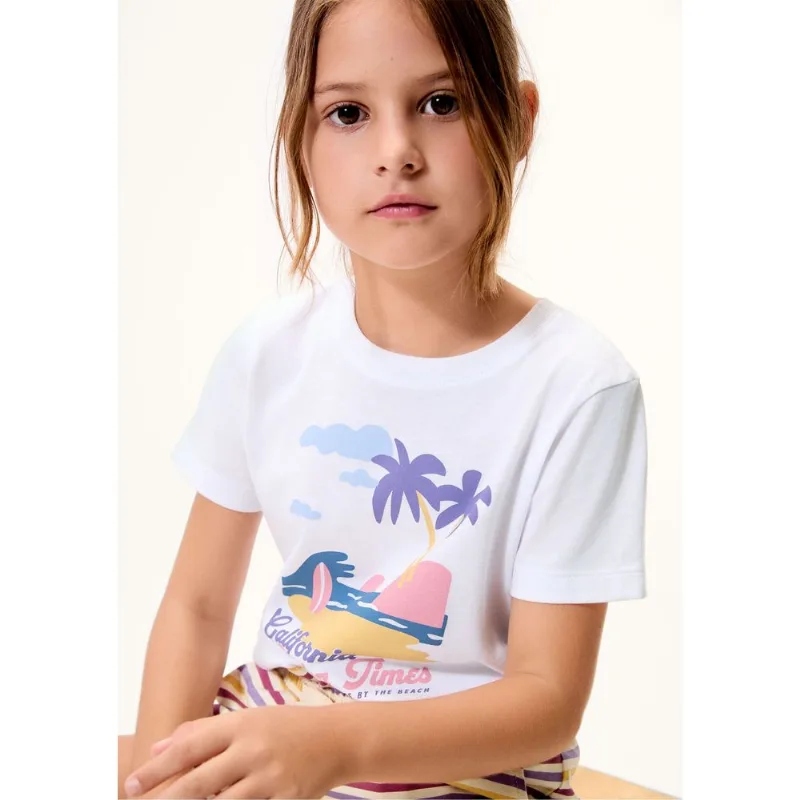 Blusa Infantil Menina Manga Curta Com Estampa - Branco 016