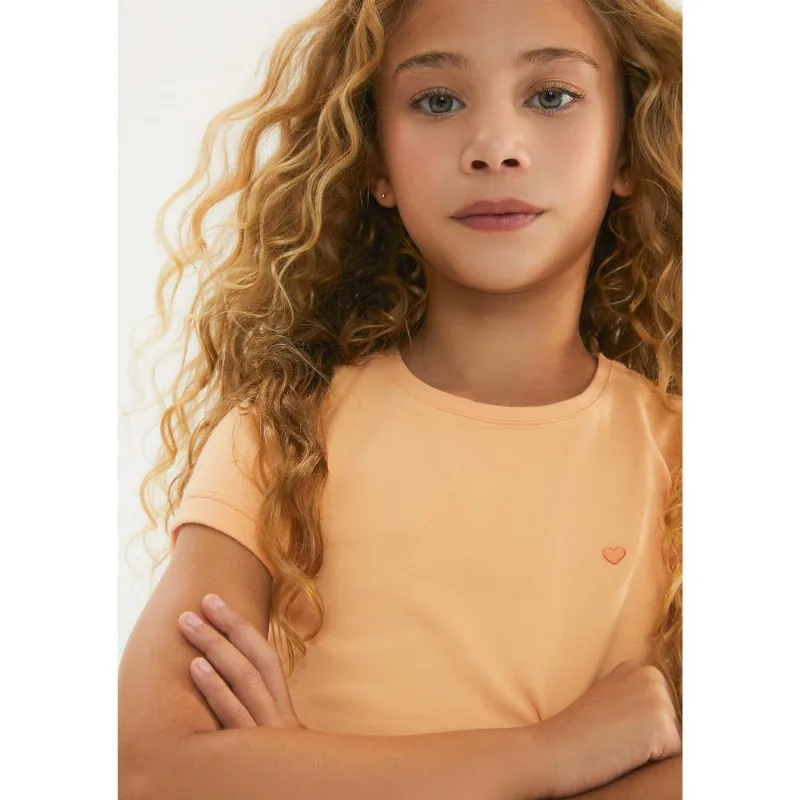 Blusa Básica Infantil Menina Com Bordado Coração - Laranja 016