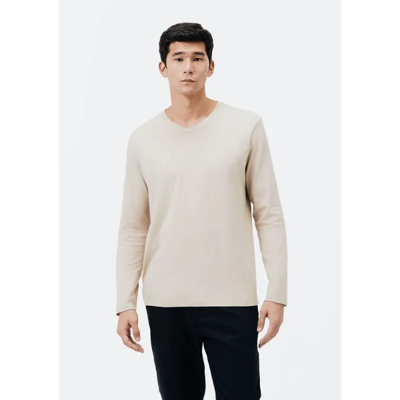 Camiseta Básica Masculina Manga Longa Gola V World - Bege EXG
