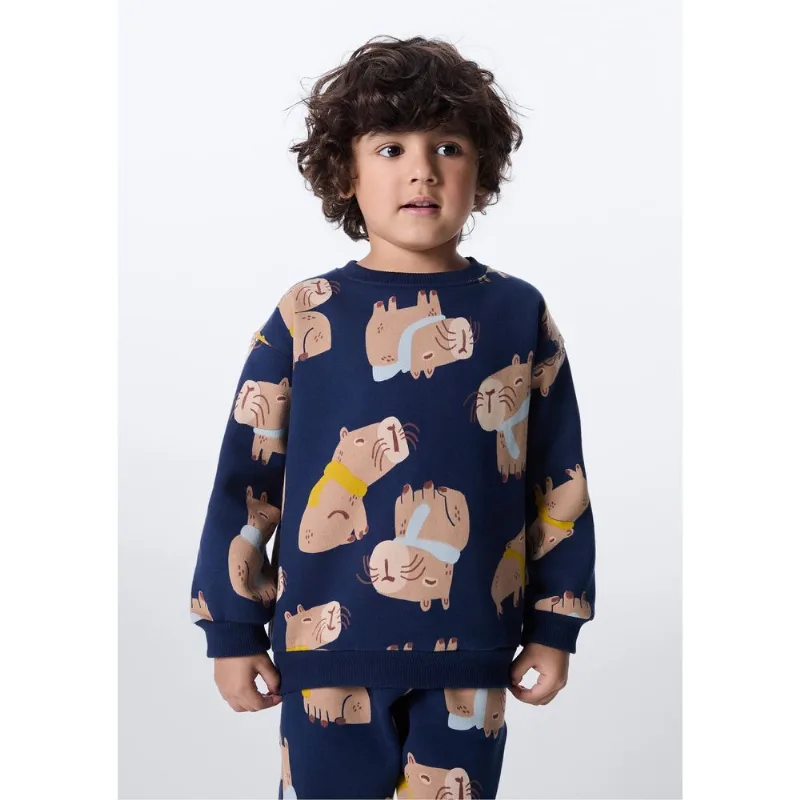 Blusão Infantil Menino Toddler Em Moletom Estampado - Azul 003