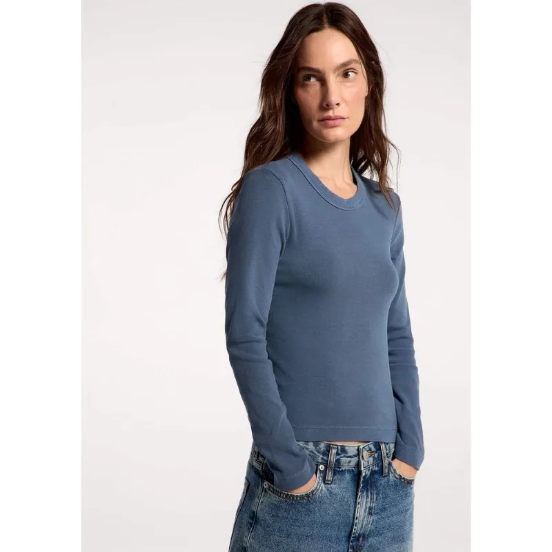 Blusa Feminina Manga Longa Em Ribana Estonada - Azul XP