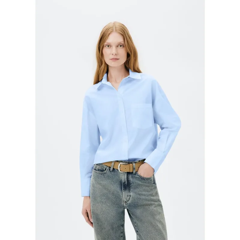 Camisa Feminina Manga Longa Oversized - Azul M