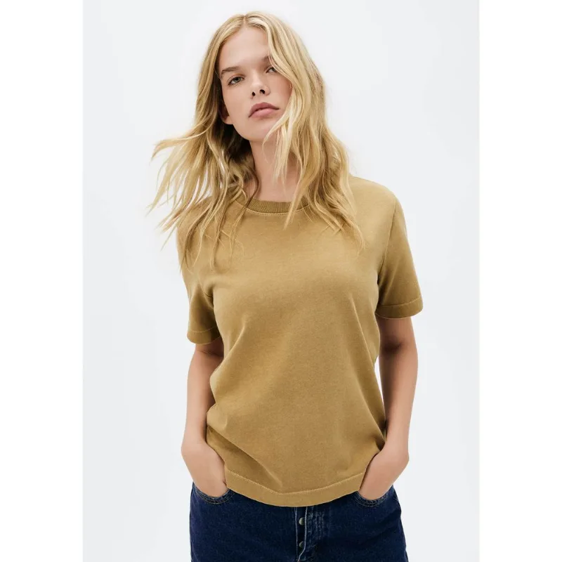 Blusa Feminina Manga Curta Em Malha Binada - Caqui XG