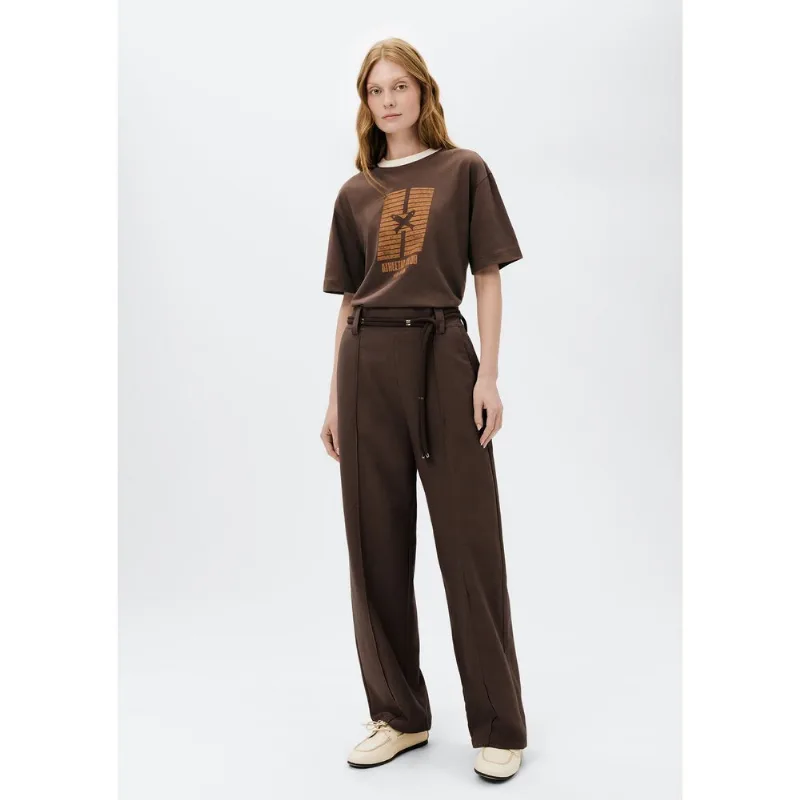 Calça Feminina Cintura Média Com Elástico - Marrom 044