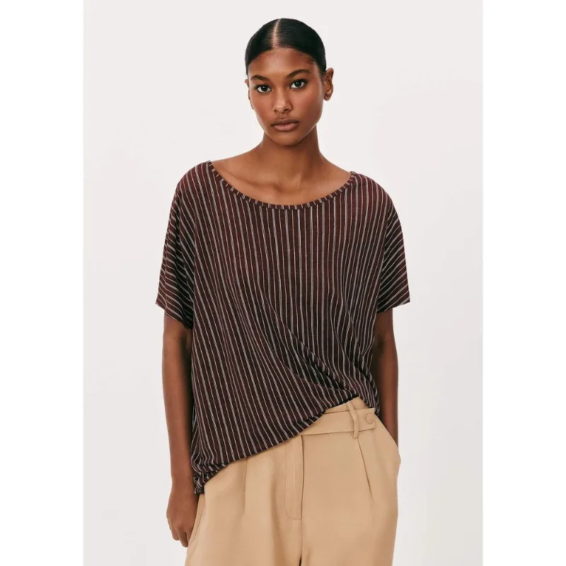 Blusa Feminina Manga Curta Estampada - Marrom M