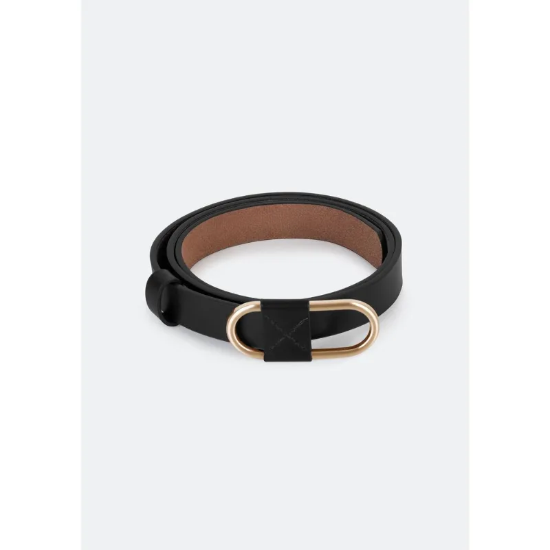 Cinto Feminino Em Couro Com Fivela Oval - Preto M