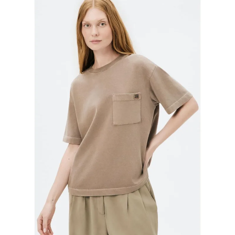 Camiseta Feminina Box Estonada Pocket - Marrom M