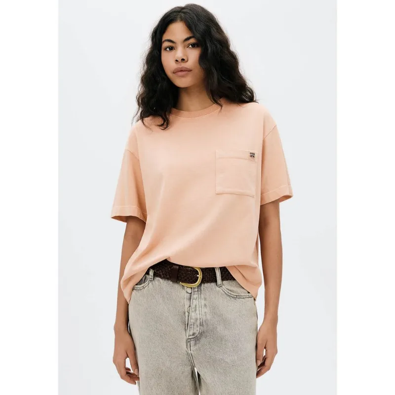 Camiseta Feminina Box Estonada Pocket - Salmão XG