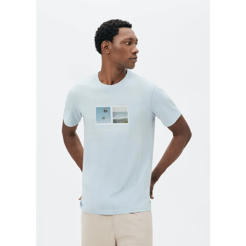 Camiseta Masculina Manga Curta Com Estampa - Azul G