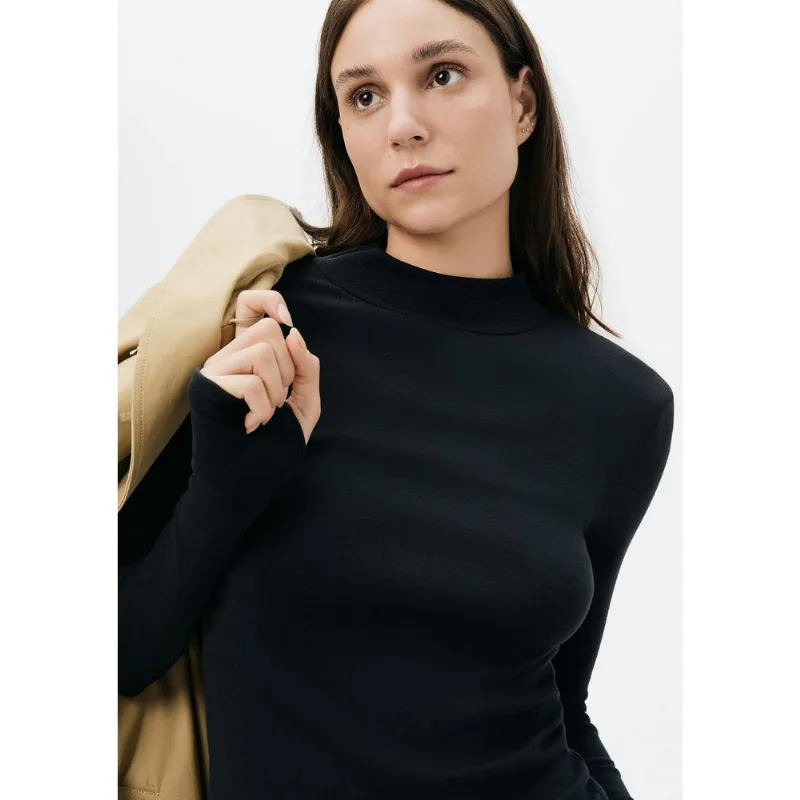 Blusa Feminina Manga Longa Gola Alta - Preto M