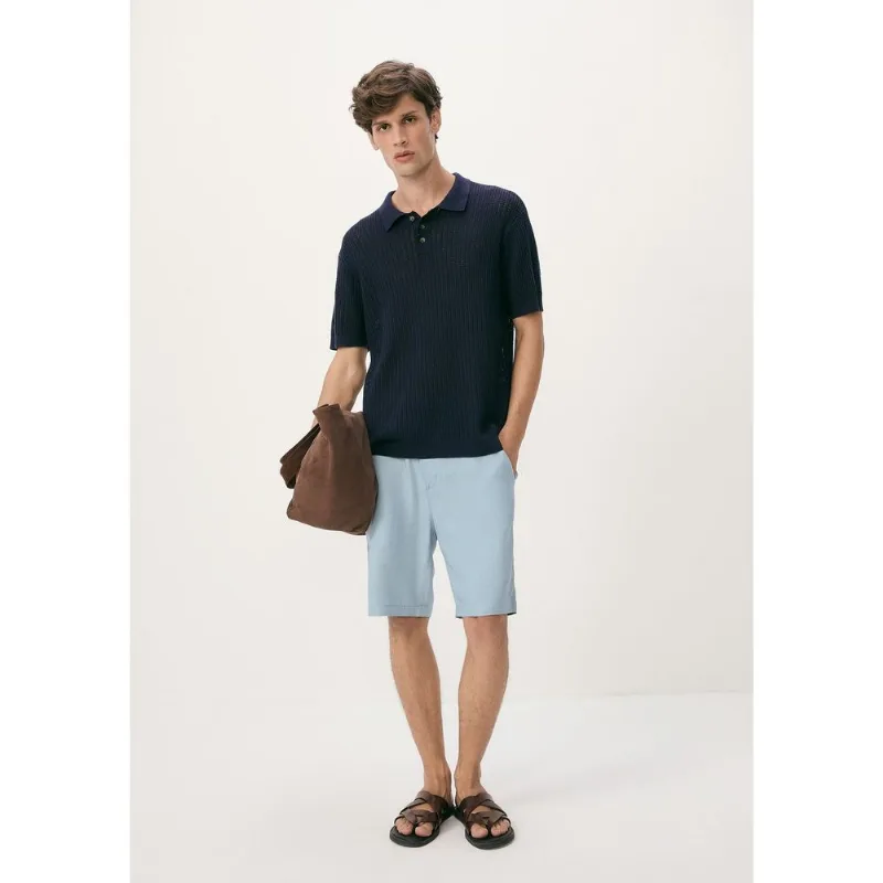 Bermuda Básica Masculina Chino Em Linho - Azul 050