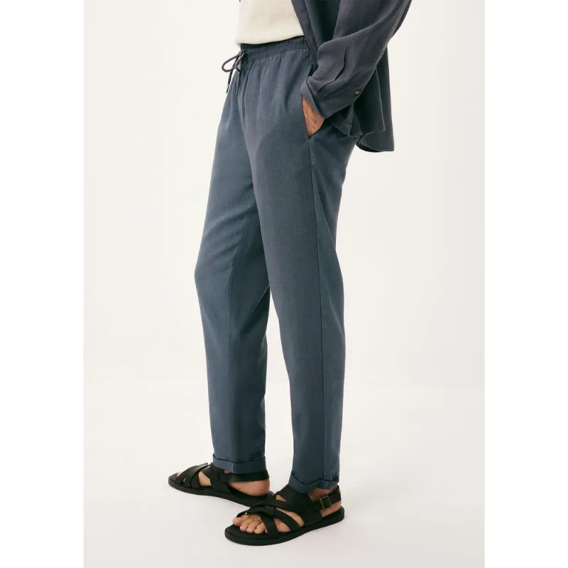 Calça Básica Masculina Taper Em Linho - Azul XG