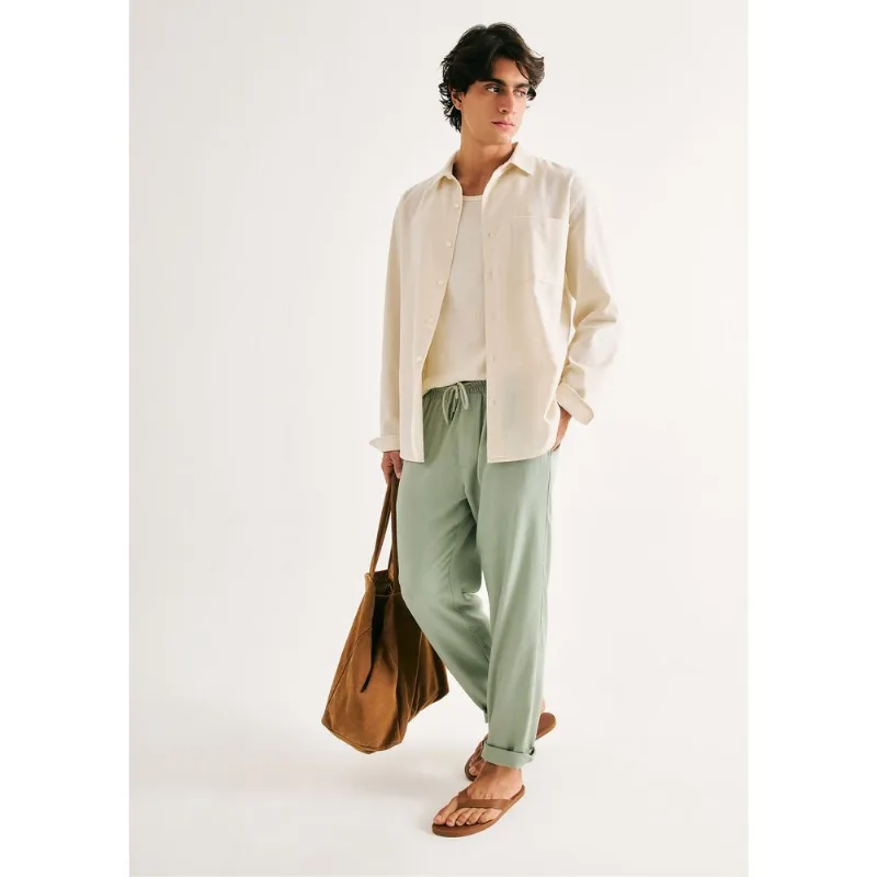 Calça Básica Masculina Taper Em Linho - Verde G