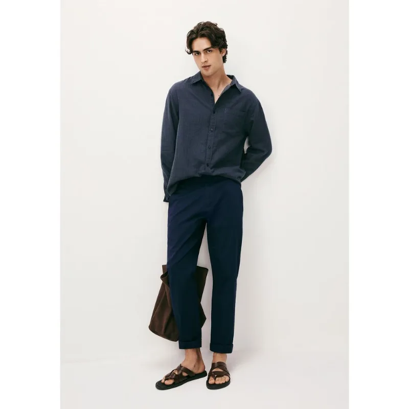 Calça Masculina Slim Em Sarja Empapelada - Azul 048