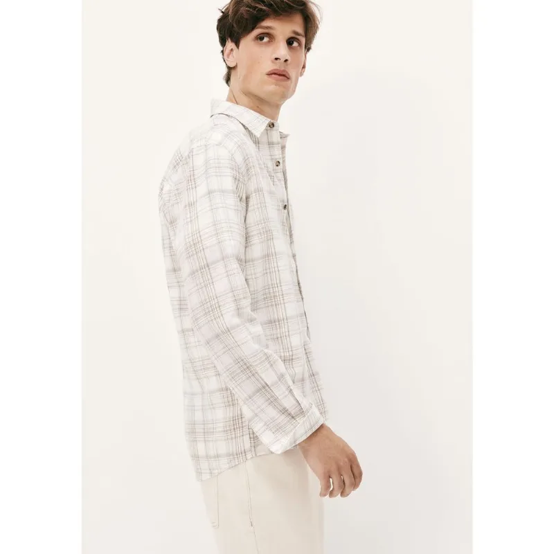 Camisa Masculina Manga Longa Xadrez Em Linho - Cinza XXG
