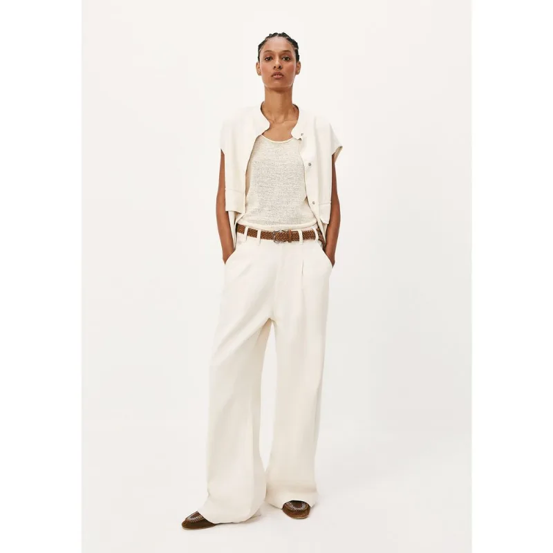 Calça Feminina Pantalona Em Sarja - Off white 040