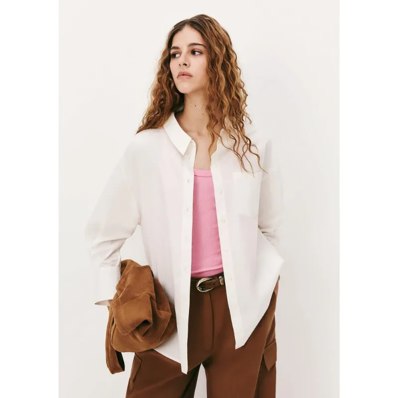 Camisa Feminina Manga Longa Com Bolso - Off white M