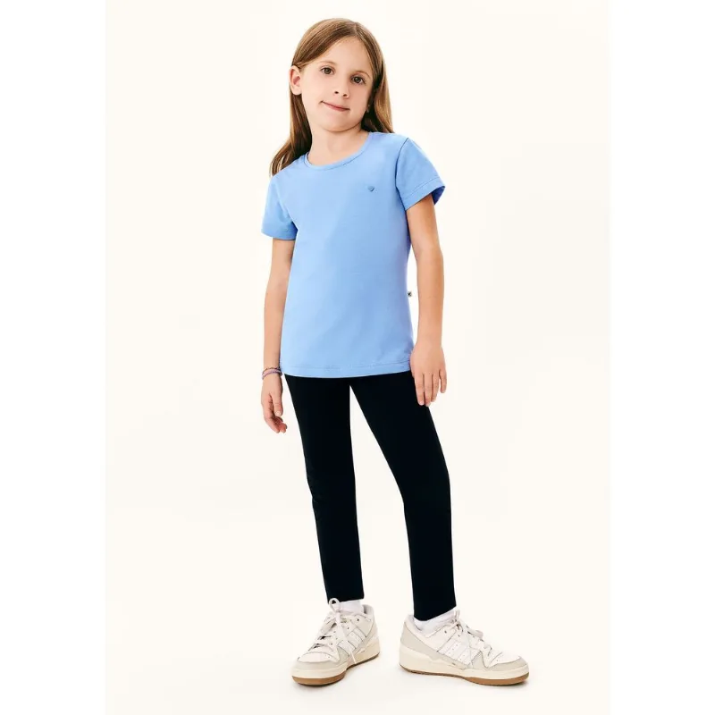 Blusa Básica Infantil Menina Com Bordado Coração - Azul 008