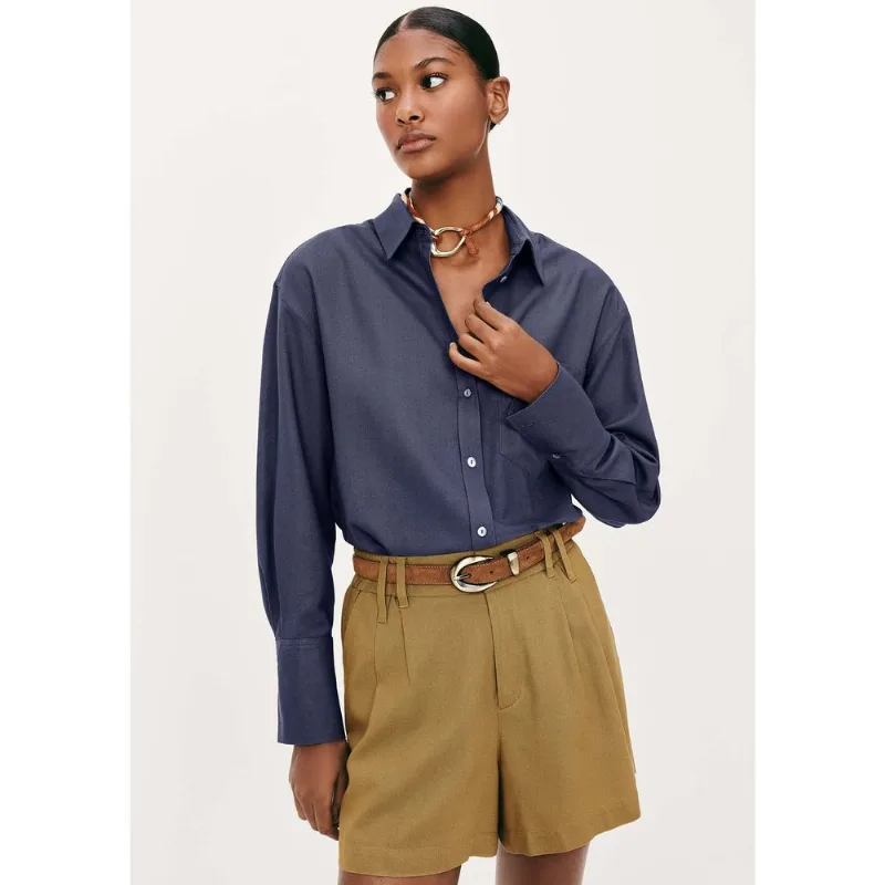 Camisa Feminina Manga Longa Oversized - Azul XP