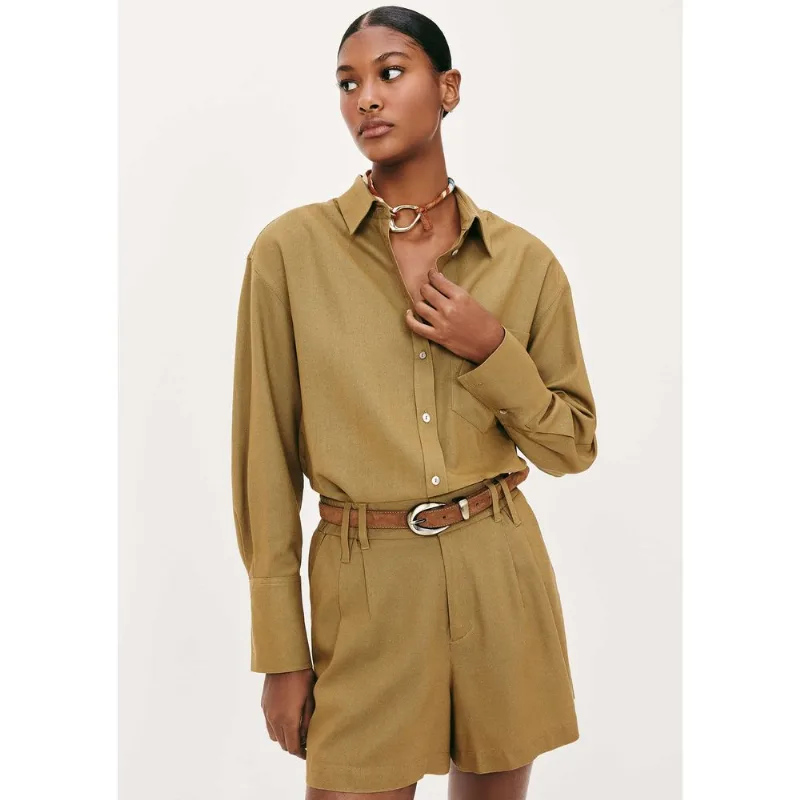 Camisa Feminina Manga Longa Oversized - Marrom G