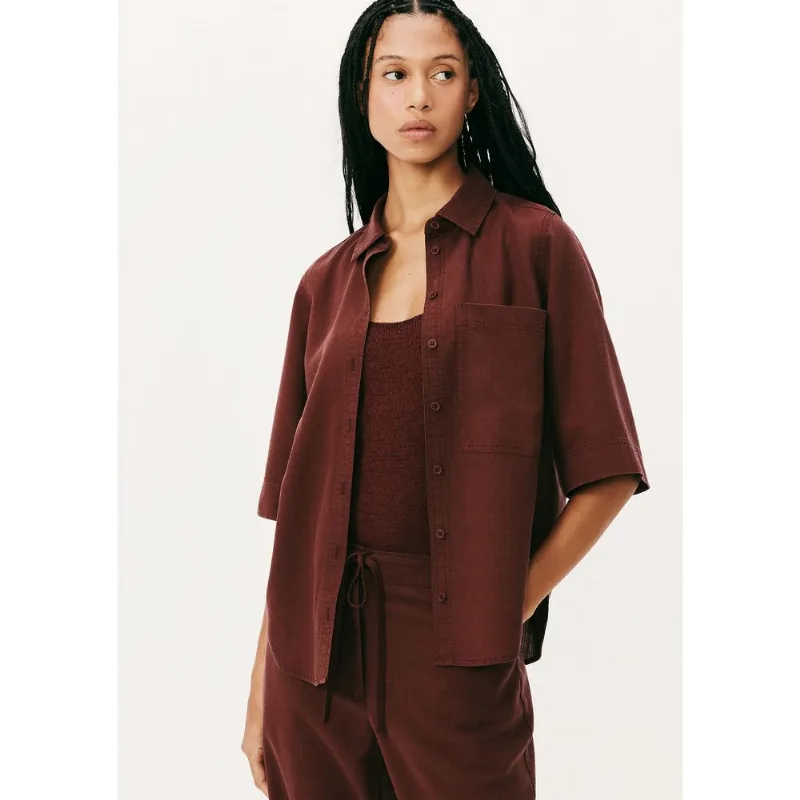 Camisa Feminina Manga Curta Em Liocel - Marrom P