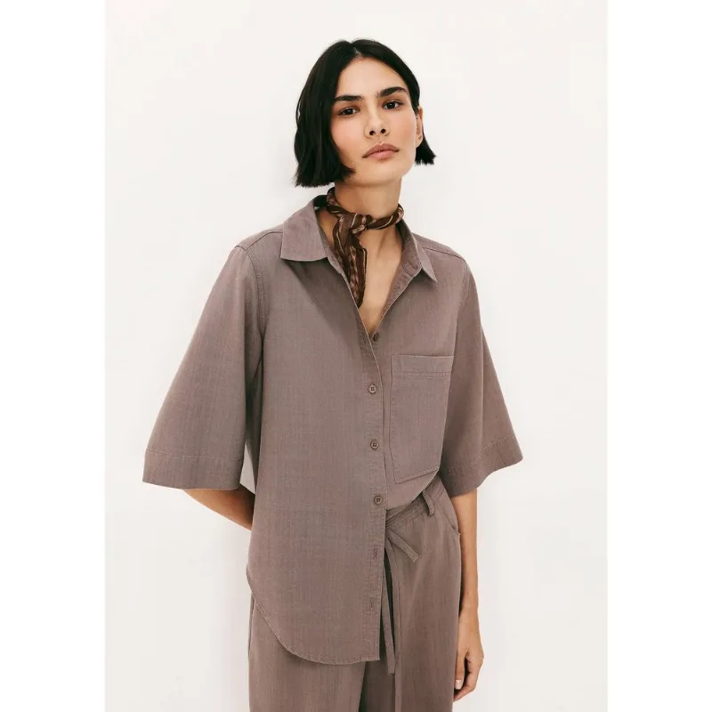 Camisa Feminina Manga Curta Em Liocel - Cinza G