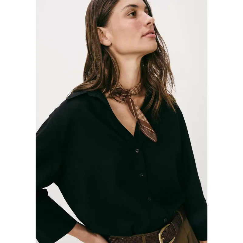 Camisa Feminina Manga 7/8 Com Linho - Preto XG