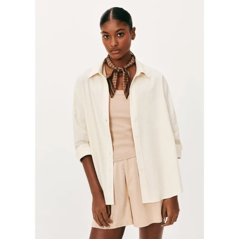 Camisa Feminina Manga 7/8 Com Linho - Creme M