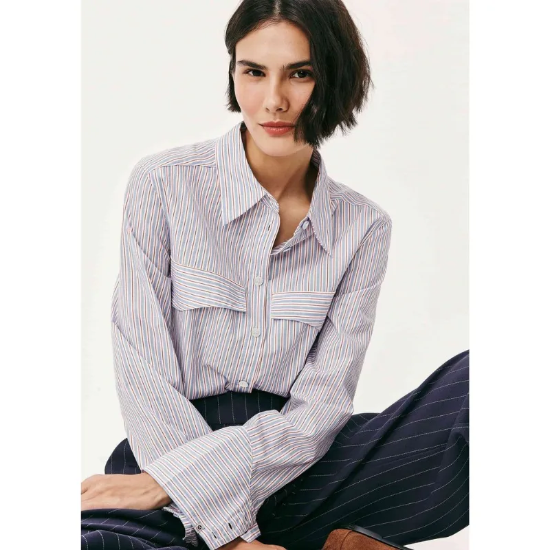 Camisa Feminina Manga Longa Listrada - Azul XG