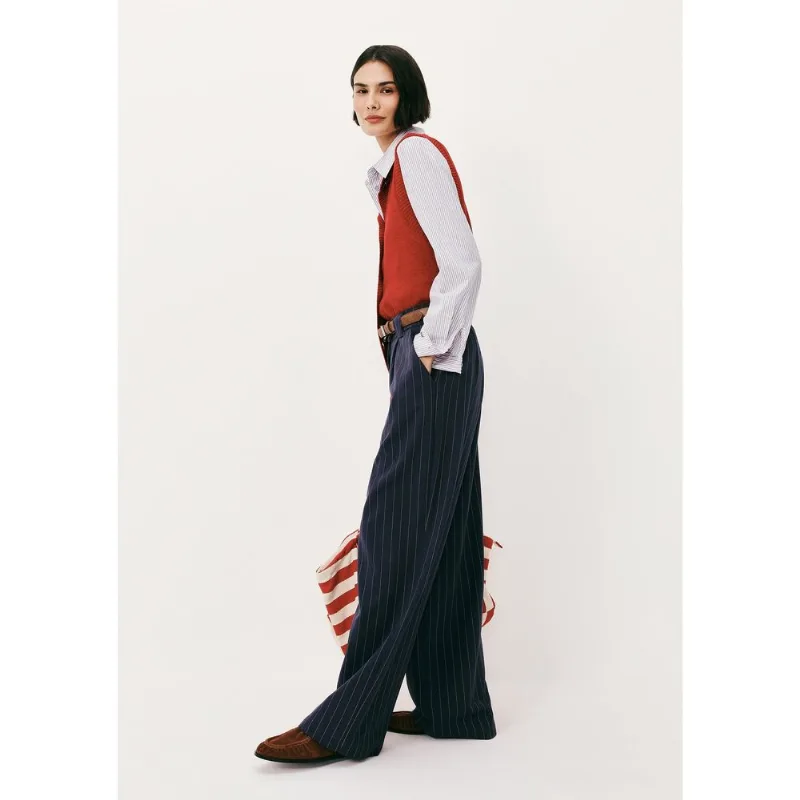 Calça Feminina Em Alfaiataria Risca De Giz - Azul 036