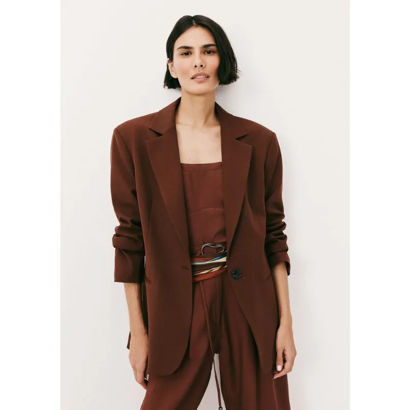 Blazer Feminino Regular Em Crepe - Marrom M