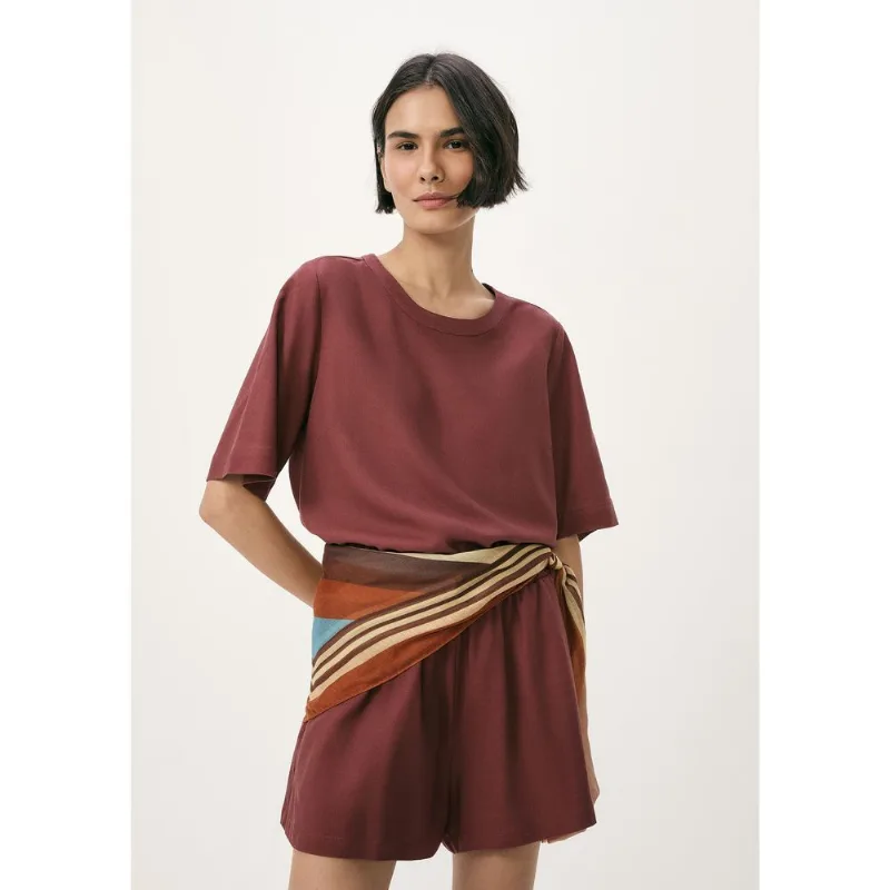 Blusa Feminina Manga Média Com Linho - Vinho G