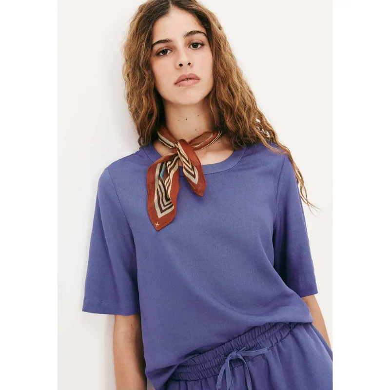 Blusa Feminina Manga Média Com Linho - Azul XG
