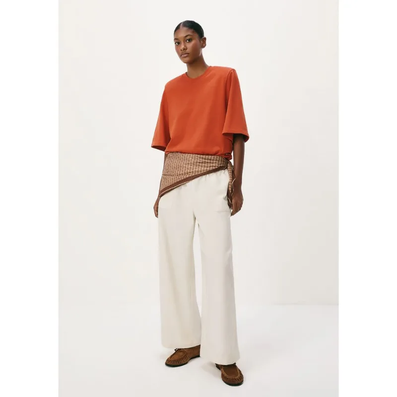 Calça Feminina Reta Cintura Alta Com Linho - Natural G