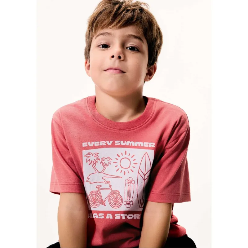 Camiseta Infantil Menino Manga Curta Com Estampa - Vermelho 014