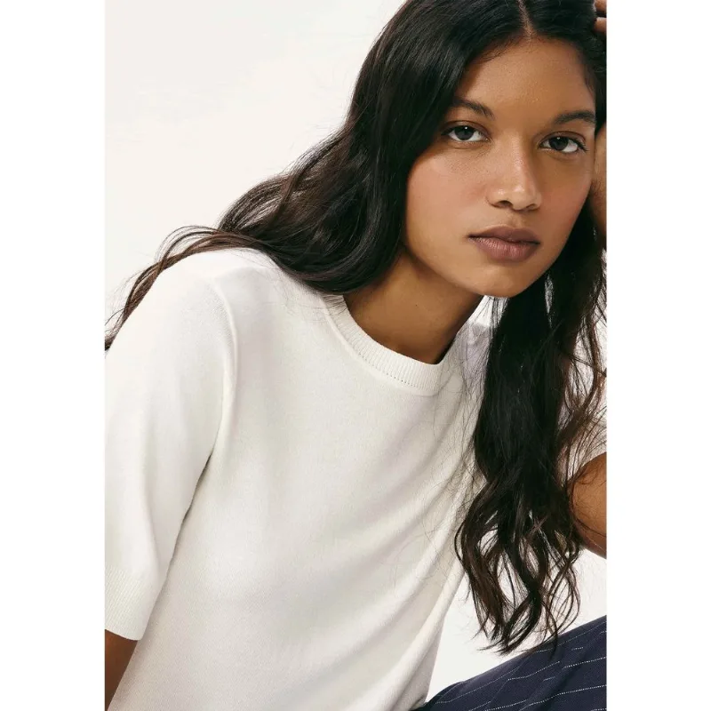 Blusa Feminina Manga Curta Em Tricô Leve - Off white P