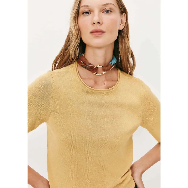 Blusa Feminina Manga Curta Em Tricô Leve - Amarelo G
