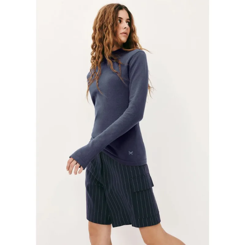 Blusa Feminina Gola Alta Em Tricô - Azul G