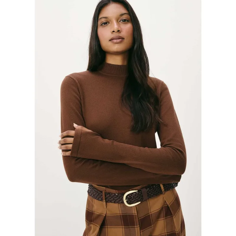 Blusa Feminina Gola Alta Em Tricô - Marrom XP