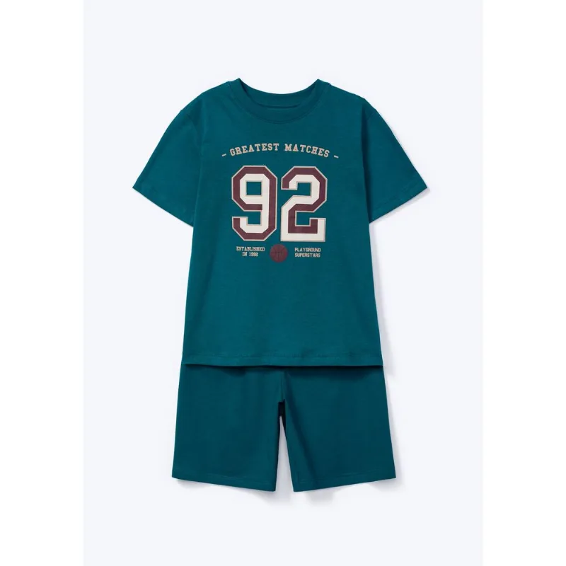 Conjunto Infantil Menino Curto Com Estampa - Verde 006